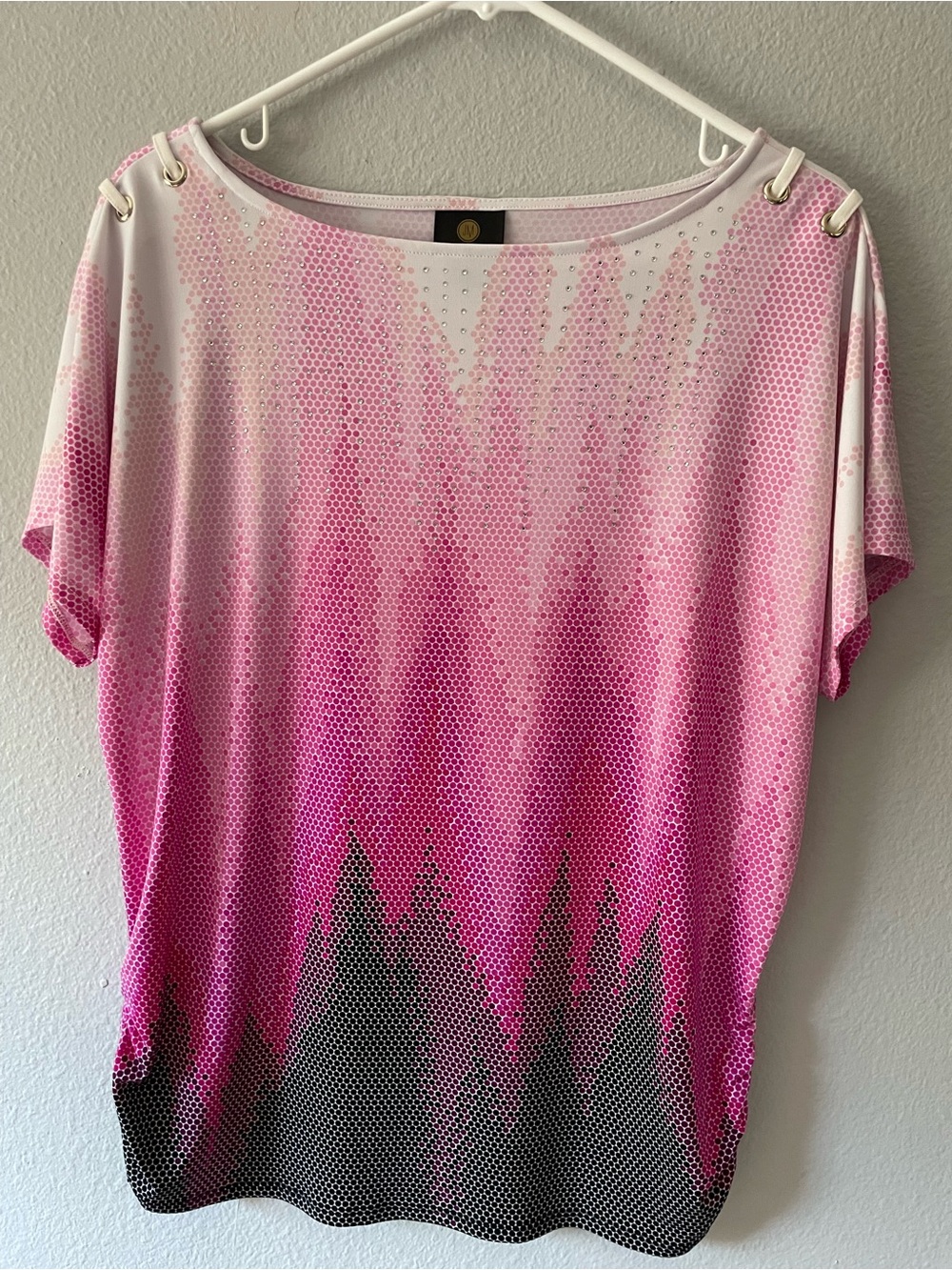 JM Collection Pink Ombré Embellished Dolman Top Medium